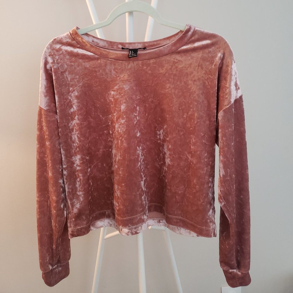 blush velvet long sleeves crop top- Forever 21
